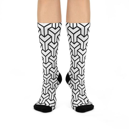 Stylish Cushioned Crew Socks - Cozy, Patterned Comfort for Everyday Wear, Gift for Her, Fashion Statement, Black and White Design