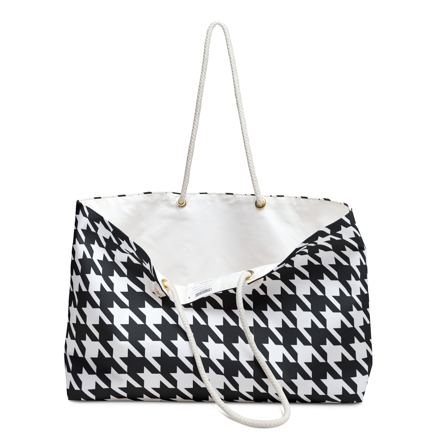 Black White Houndstooth Weekender Bag | Travel Tote, Rope Handle