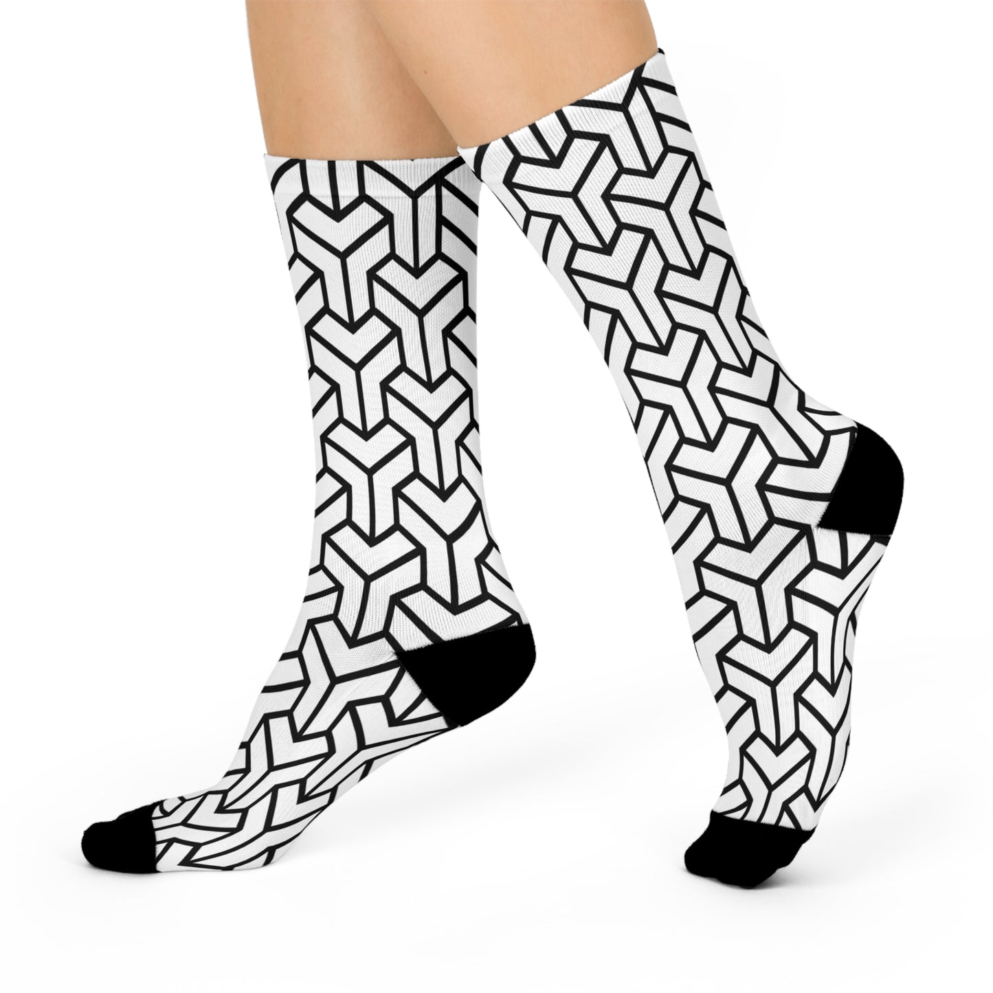 Stylish Cushioned Crew Socks - Cozy, Patterned Comfort for Everyday Wear, Gift for Her, Fashion Statement, Black and White Design