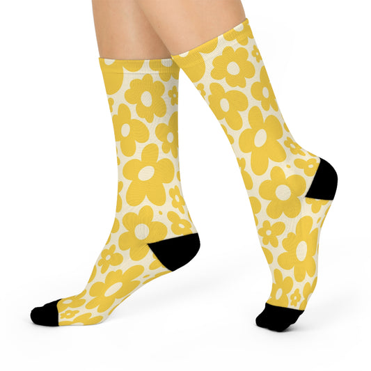 Cheerful Yellow Cushioned Crew Socks - Fun Gift for Friends, Colorful Casual Wear, Cozy Socks, Unique Statement Piece, Perfect for Celebrations!