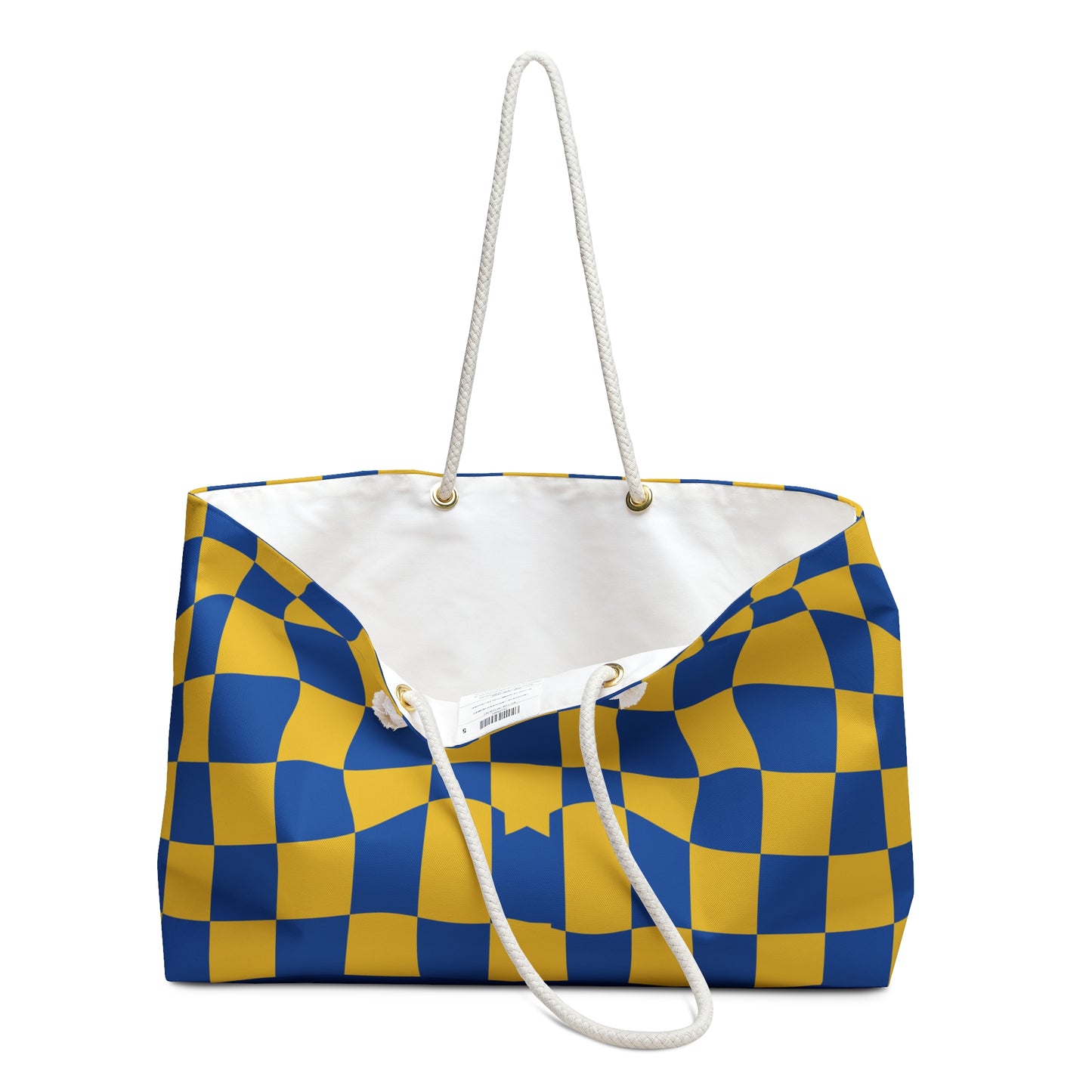 Checkerboard Wave Weekender Bag — Blue & Yellow Travel Tote