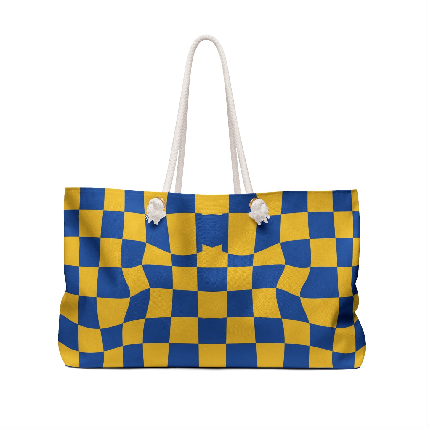 Checkerboard Wave Weekender Bag — Blue & Yellow Travel Tote