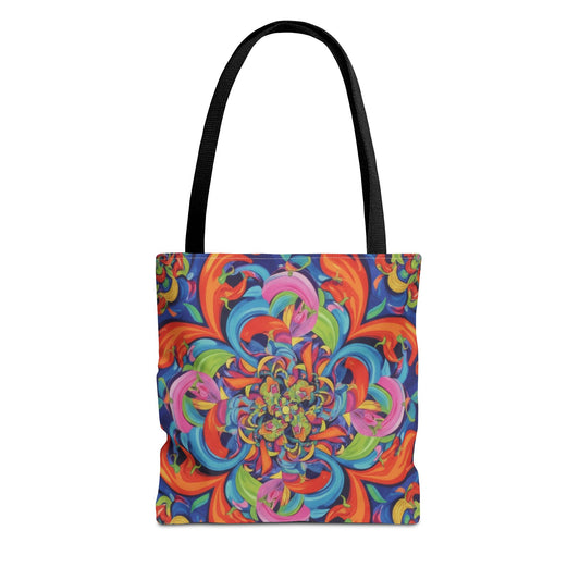 Colorful Kaleidoscope Tote Bag – Vibrant Psychedelic Floral Pattern AOP