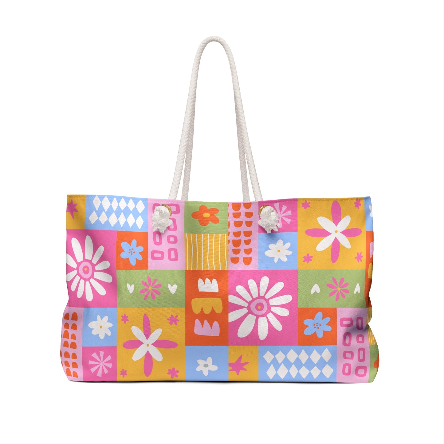 Colorful Floral Weekender Bag – Retro Patchwork Travel Tote