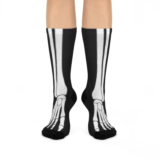 Skeleton Design Cushioned Crew Socks | Fun Gift for Halloween, Party, Friends, and Everyday Wear | Unique Bone Print Socks
