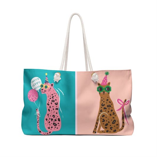 Fun & Colorful Weekender Bag for Cat Lovers, Travel Tote, Personalized Gift, Beach, Gym, Vacation, Cute Animal Design