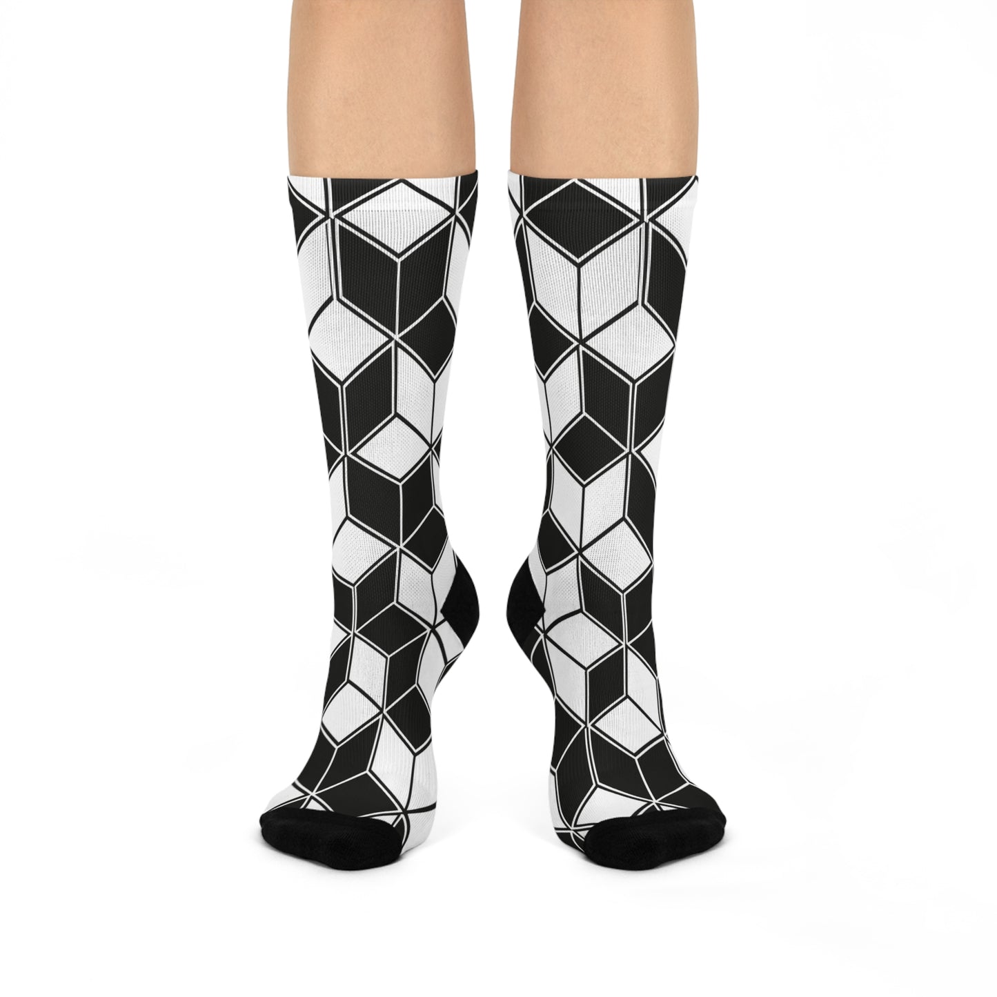 Geometric Pattern Cushioned Crew Socks | Stylish Fashion Socks, Gift for Her, Comfortable Socks, Cozy Home Wear, Unique Accessories