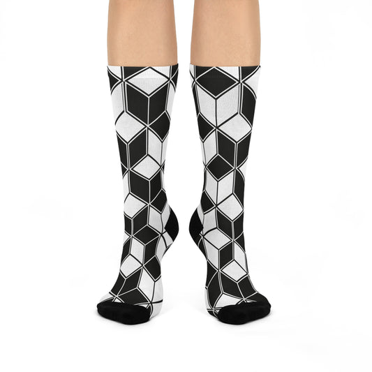 Geometric Pattern Cushioned Crew Socks | Stylish Fashion Socks, Gift for Her, Comfortable Socks, Cozy Home Wear, Unique Accessories