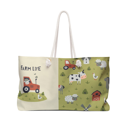 beach bags travel bags Farm Life Weekender Bag Cute Tractor Cow Sheep Pattern
