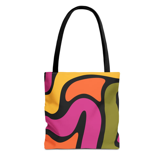 Colorful Retro Swirl Tote Bag – Abstract 70s-Inspired All-Over Print
