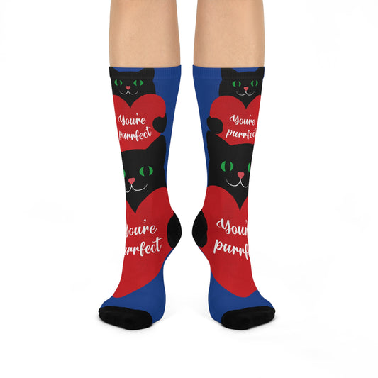 Cute Cat Themed Socks, You're Purrfect Gift, Cozy Crew Socks for Cat Lovers, Valentine's Day Socks, Fun Ankle Socks