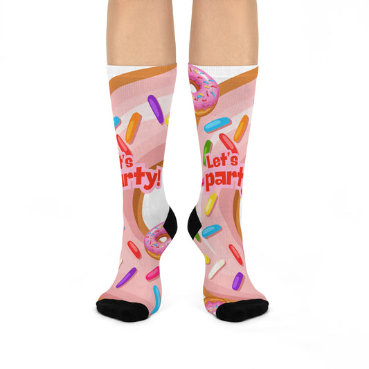 Fun Party Socks, Cute Cushioned Crew Socks, Donut-Themed Socks, Gift for Foodies, Birthday Socks, Colorful Casual Socks